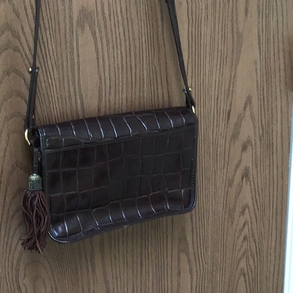 Brahmin brown leather shoulder bag croc print, adjust strap tassel, sz M Mint - Picture 5 of 13